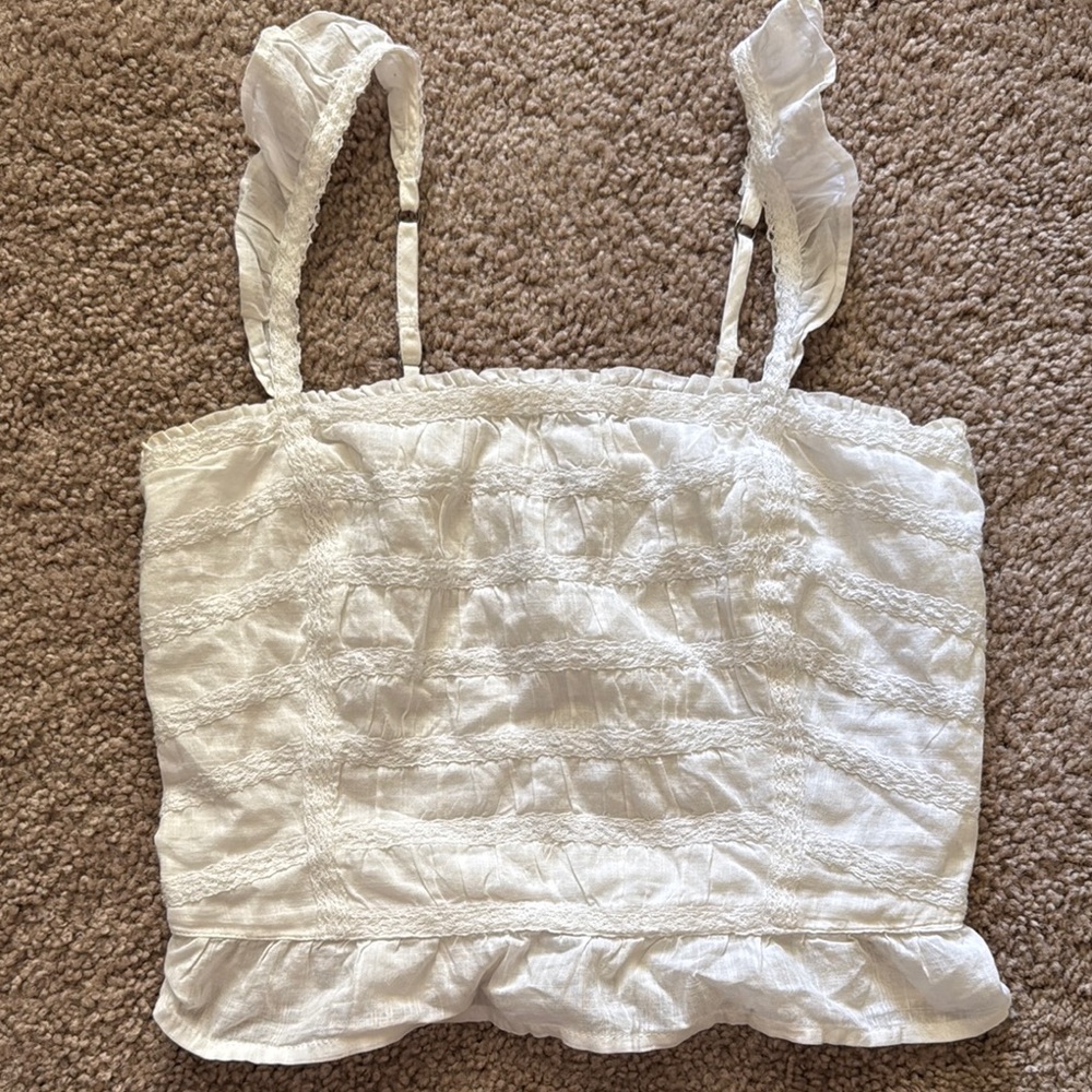 Abercrombie & Fitch White Smocked Ruffle Tank